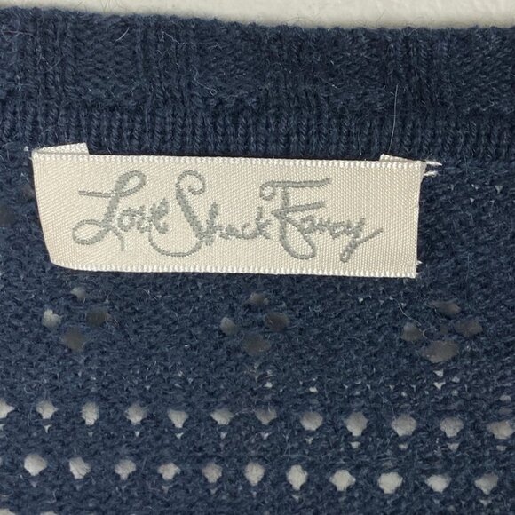 LoveShackFancy Alpaca Knit Sweater Blue Size Large Ruffle Navy Pointelle‎ Boho L - Picture 4 of 15